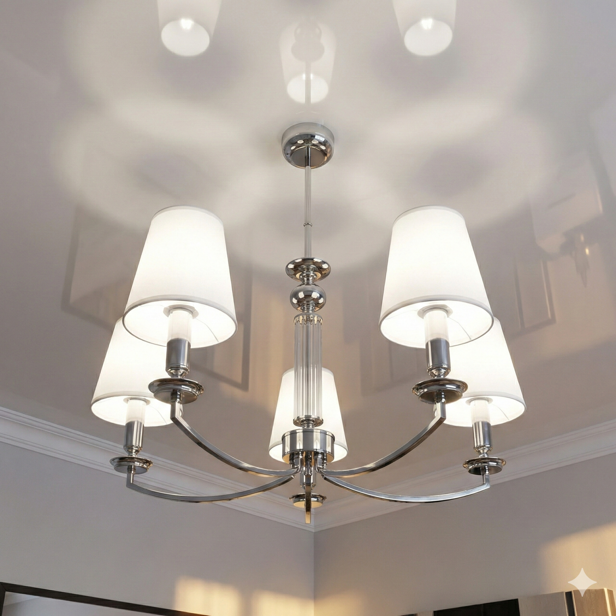 Люстра с абажуром 1017/5HR на 5 источников света, тканевый абажур, современный холл, Днепр, уютное мягкое освещение, акцентный интерьер