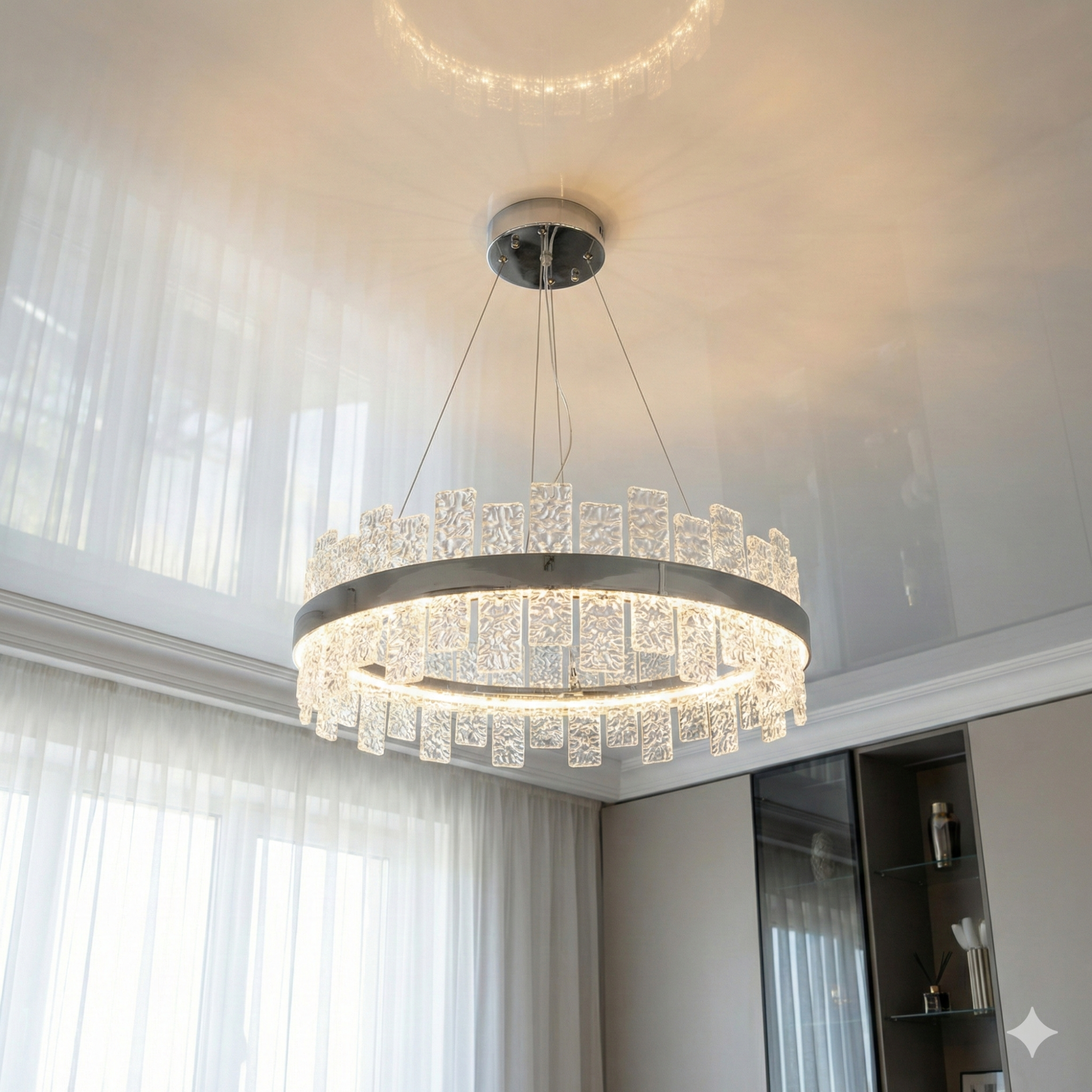 Дизайнерская люстра 828/600CH для спальни, металл и стекло в хромовом исполнении, современный интерьер, освещение Киева, атмосфера уюта