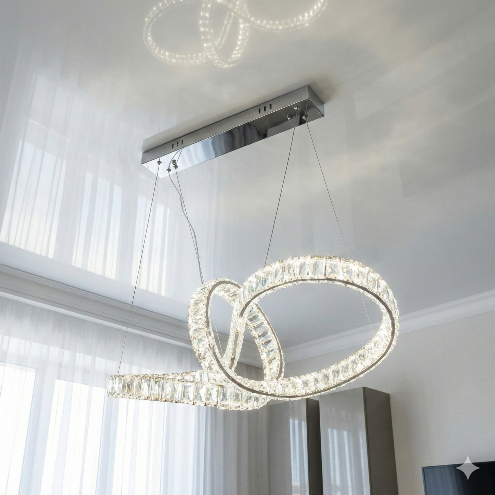 Люстра на подвесе с кристаллами D8861/800x300CH для гостиной; изящный светильник на хромированном каркасе с подвесками из стекла; освещение жилых и офисных интерьеров; Днепр; рассеянный и комфортный свет