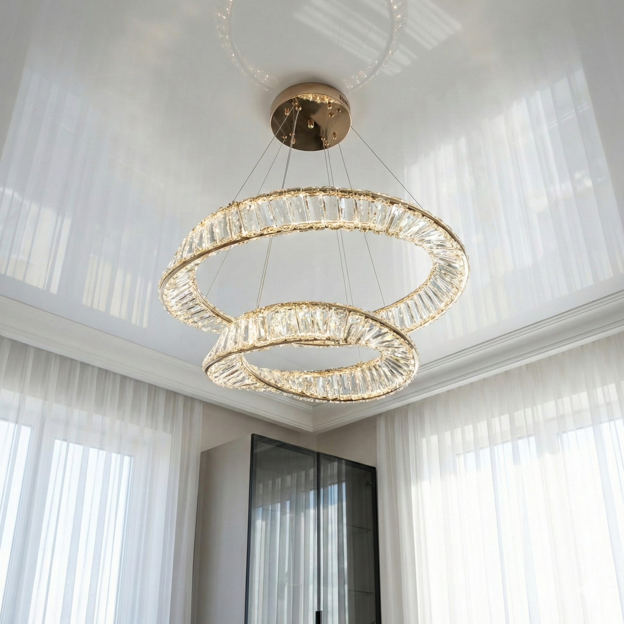 Хрустальная люстра D8812/600+400B G в золотистом цвете, стеклянные прозрачные подвески, интерьерная установка, мягкий свет, современная атмосфера для дома в Днепре