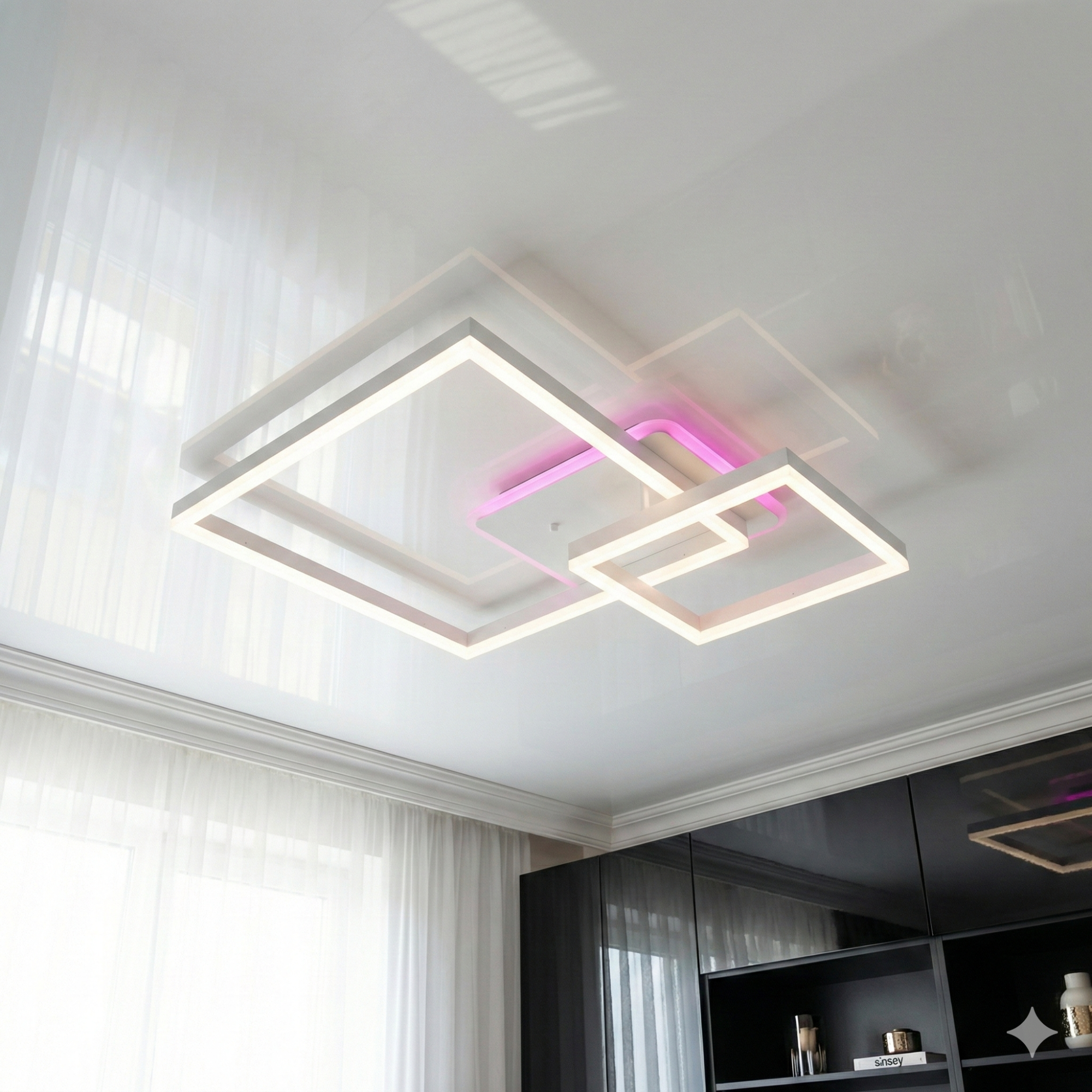 Лед люстра хайтек 2549WH LED 3color dimmer в современном интерьере, центральное освещение, атмосфера хай-тека, пример установки в Харькове