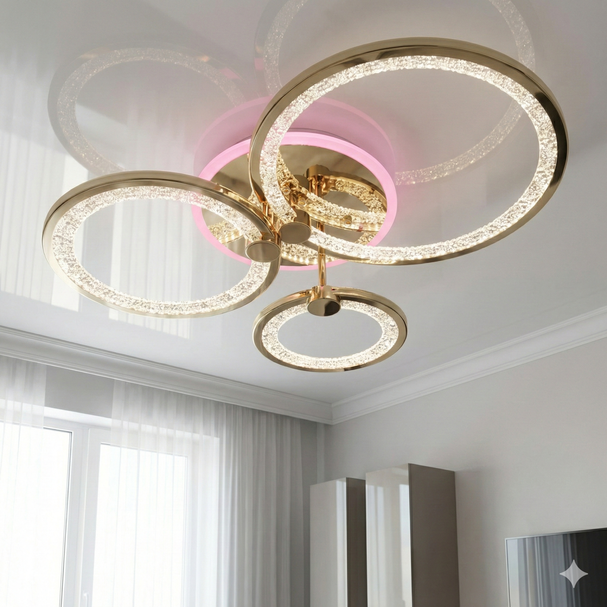 Люстра потолочная светодиодная 8180/3G LED 3color dimmer – современный дизайн в стиле золото для гостиной или спальни, в интерьере Львова, световое многоцветье и уютная атмосфера