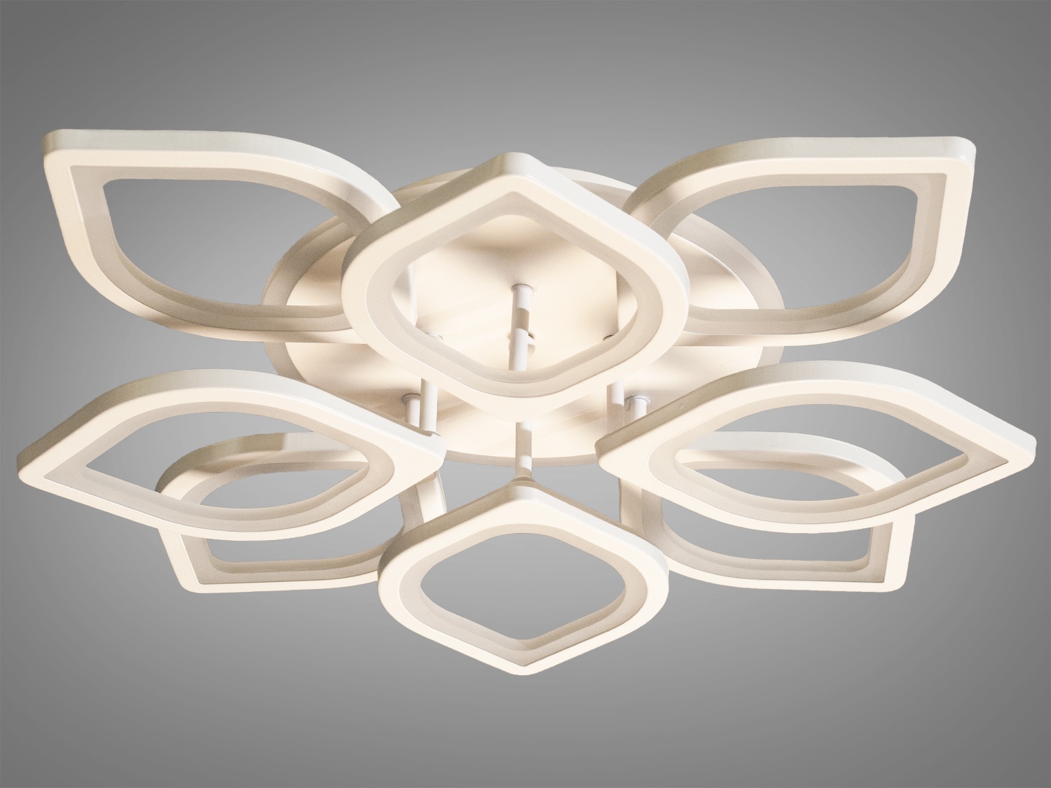 Светодиодная люстра с пультом и подсветкой S8073/4+4WH 3color в современном интерьере. Львов. Яркая LED-подсветка и мягкое рассеянное освещение, создающие уютную атмосферу.