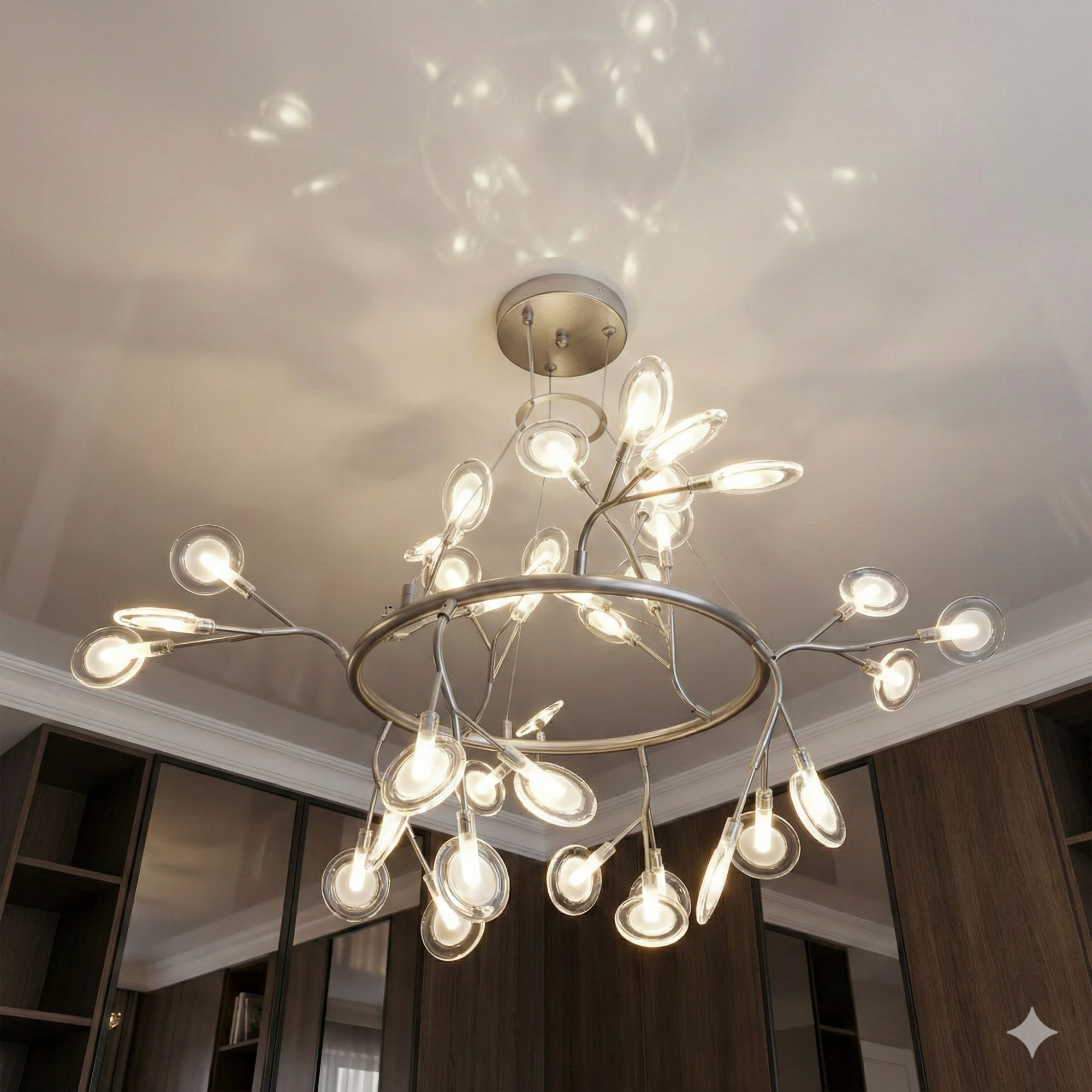 Люстра в гостиную стиль светлячок Y889-36C SL, серебристый акцент над дизайнерской зоной отдыха, современный интерьер, эффект уютного рассеянного света, Днепр